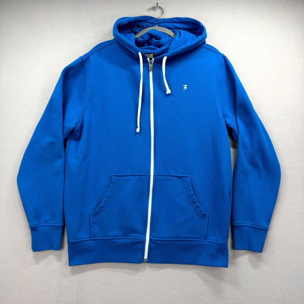 3rd Rail Hoodie Mens XL Blue Fleece Lined Raglan Sleeve Full Zip Gym Sweatshirt